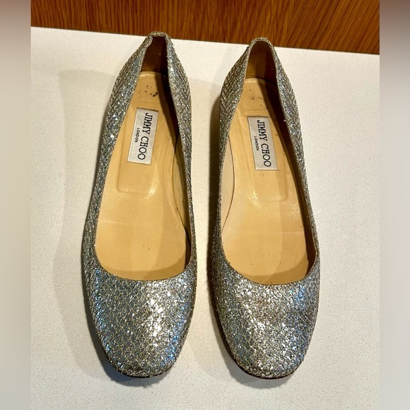 JIMMY CHOO Leather Sparkle Glitter Ballet Flat | EU 37.5 | - Picture 8 of 11